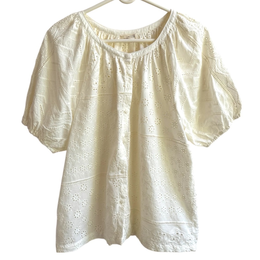 Nicole Miller Atelier Cream Eyelet Women's Top Medium Used with Care